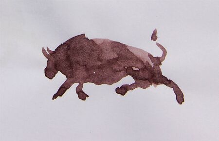 Bull watercolor isolated illustration, traditional style paintingの写真素材