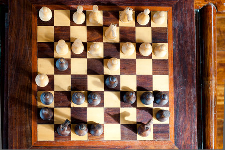 Handmade wooden chess boardの写真素材