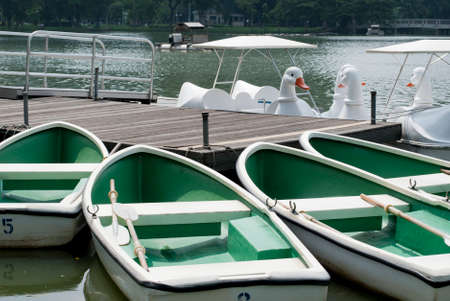 Rowboats and Swan boats in Lumpini Park, Bangkok, Thailandの写真素材