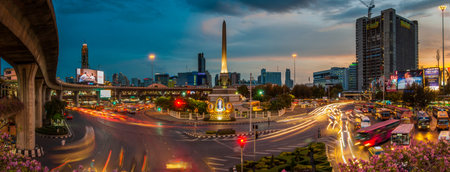 Bangkok, Thailand - May 29, 2016: Victory Monument of Bangkok, Thailand at sunset with city lights