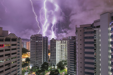 HDB flats in Bukit Batok, Singapore with dramatic thunder stormのeditorial素材