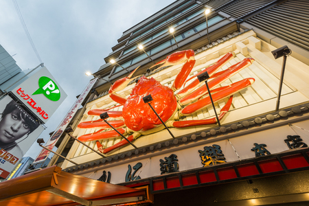 Osaka is well-known for its colorful restaurant signs on the streets with models of the food offered.のeditorial素材