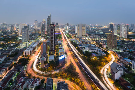 Aerial View of Taksin Bridge over Chao Phraya River from Thonburi to Sathon District, Bangkok,...