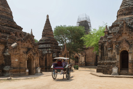Horse carriage for rent in Bagan, Mandalay Region, Myanmarの写真素材