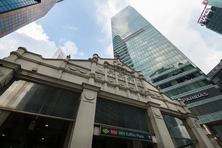 Raffles Place MRT Station iconic entrance at Singapore Central Business District