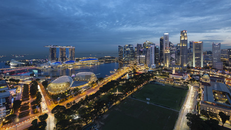 Singapore Downtown Skyline During Blue Hourのeditorial素材