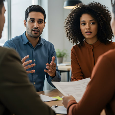 Diverse group of professionals collaborating in a modern office settingの素材