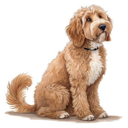 Labradoodle dog isolated on white background. 3D rendering.の素材