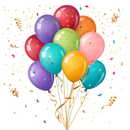 Birthday balloons with confetti and ribbons. Vector illustration.の素材