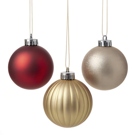 Christmas balls isolated on white background. Clipping path included. 3D illustration.の素材
