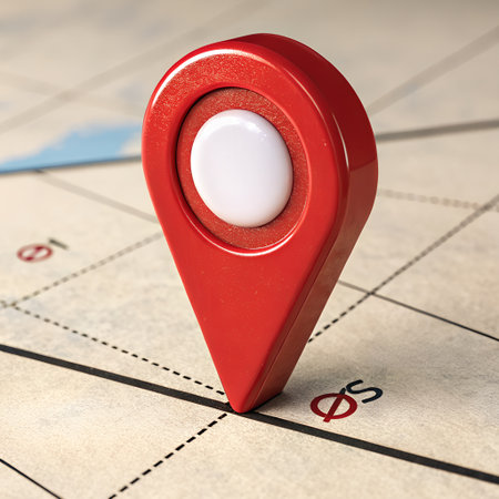 Red map marker with a white ball on it. 3d renderingの素材
