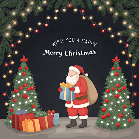 Merry Christmas and Happy New Year greeting card with Santa Claus. Vector illustrationの素材