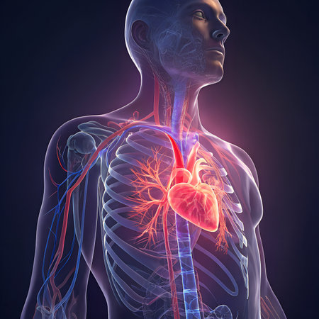 Human Heart anatomy with lungs on dark background. 3D Renderingの素材