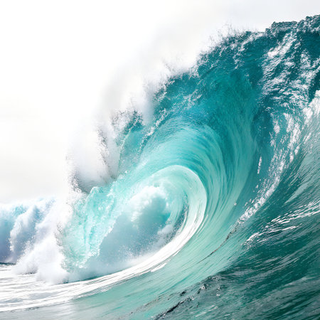 Blue Ocean Wave Breaking on the Shore. Big Blue Ocean Wave Breaksの素材