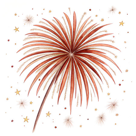 Watercolor illustration of a palm tree on a white background with starsの素材