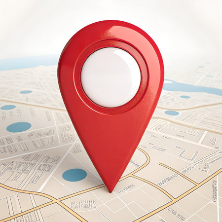 Red map pointer on a city map background. 3d rendering.の素材