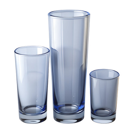 Three empty glasses isolated on white background. 3d render illustration.の素材