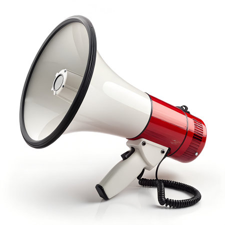 Megaphone isolated on white background. 3d render. Clipping path includedの素材