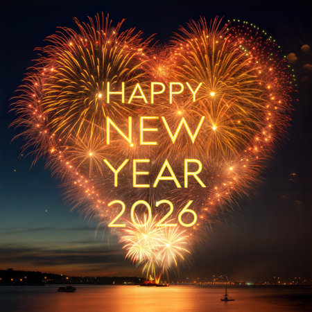 Happy new year 2020 written with Sparkle firework on dark sky backgroundの素材