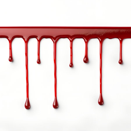 Red paint leaking down isolated on white background. 3d illustration.の素材