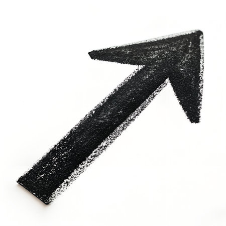 Arrow of black chalk isolated on white background with copy space.の素材