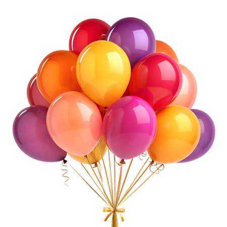 Bunch of colorful balloons isolated on white background. 3d renderの素材