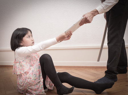The young girl is watching the phone all day in the house or using a mobile phone for a long time...