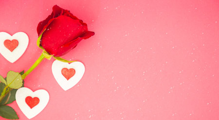 The image of a red heart and a red rose is a symbol of love in the Valentine's Festival, showing the...