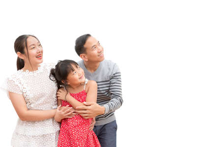Face of Asian Family wearing mask to prevent germs, toxic fumes, and dust. Prevention of bacterial infection Corona virus or Covid-19 in the air in white backgroundの写真素材