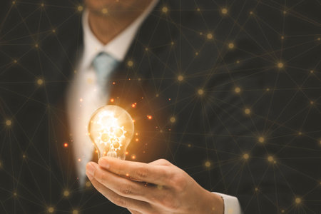 Businessman touch the earth connect with icon cloud computing network of a media screen, Technology Process System Business concept.の写真素材