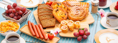 Breakfast Served in the morning with cereal bread, raisin bread, banana bread, sausage bread,...