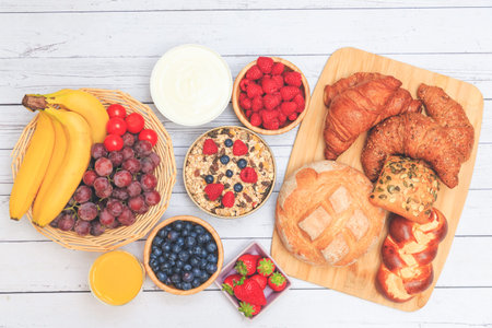 Breakfast Served in the morning with Butter croissant and corn flakes Whole grains and raisins with...