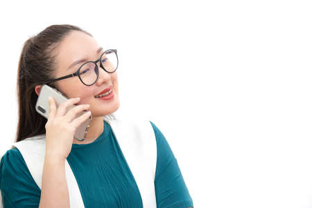 The face Asian beautiful woman with long hair, black, white skin, 30 years old, personality, Young business lady style office for Personal business office or home in white backgroundの写真素材