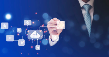 Businessman touching connect to data information on the cloud icon computing network., Backup...