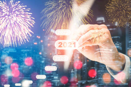 Business touch target and number new year2021, innovative idea of ââinspiration from online technology, Changes in new planning, Business growth, ideas and perspectives.の写真素材