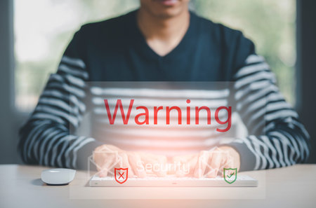 Email concept with laptop spam and virus computer monitor internet security concept, businessman...