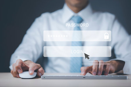 Security password login online concept  Hands typing and entering username and password of social media, log in with smartphone to an online bank account, data protection from hackerの写真素材