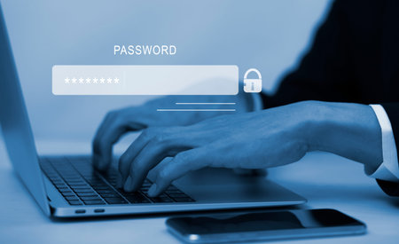 Security password login online concept  Hands typing and entering username and password of social...