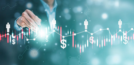 Businessman touchscreen HR Human ,people icon on the graph Screen of a media screen, Technology...