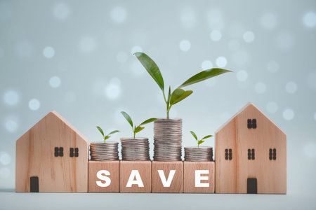 Coins stack and leaf with line graph business connect on nature background, Saving ideas and investment budget, Business saving money concept, Save money for prepare in the future.