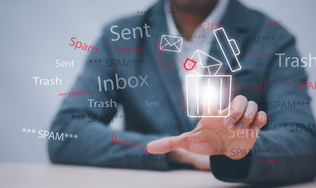 Email concept with laptop spam and virus computer monitor internet security concept, Businessman...