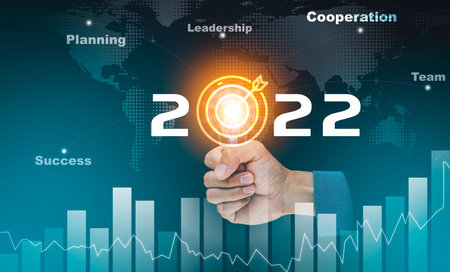 Business touch target and number new year 2022, innovative idea of ââinspiration from online technology, Changes in new planning, Business growth, ideas and perspectives.の写真素材