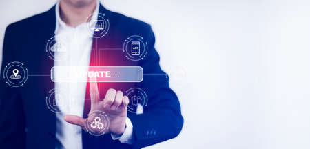 Businessman touch bar of Update Software Computer Program Upgrade Business Technology Internet,...