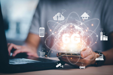 Global network connection 6G on hand business man.Global network connection 6G with icon concept,...