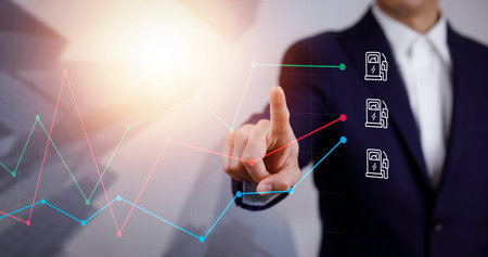Oil energy graph of the world market, impact on the economic concept, Businessman touch chart with...