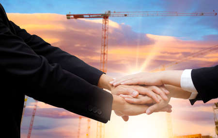 Business people shaking hands finishing meeting in office,Finishing up collaboration discussing of partner cooperation in investment marketing project,successful contract agreement to become teamwork.の写真素材