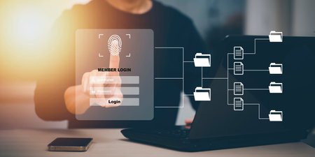 Security password login online concept  Hands typing and entering username and password of social...