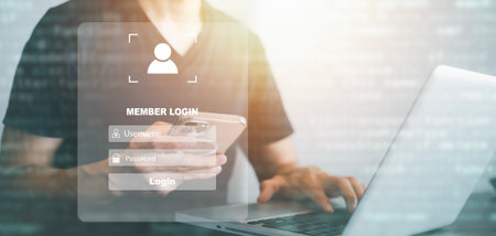 Hand touch fingerprint with virtual global with cyber security, Login, User, identification information security and encryption, secure access to users personal information, secure Internet access,の写真素材