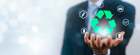 Businessman with global network connection with virtual modern reduce CO2 emission concept with...