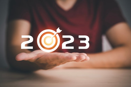 Business touch target and number new year2023, innovative idea of â€‹â€‹inspiration from...